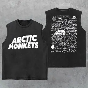 Vintage Arctic Monkeys Washed Tank Top, Retro Rock Band Appreal, Gym Essential, Vintage Casual Crewneck Short Sleeves Menswear T-shirts Classic Cotton Fabric Streetwear