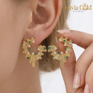 Vintage Sunburst C-Shape Earrings 18 K Gold Plated E-coating Hypoallergenic Jewelry Eco-friendly For Women Brass Nickel Lead Free for Daily Outfit & Banquets Everyday Elegance & Holiday Gifts Mother's Day Birthday Luvia Gold Studio