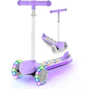 Kids Scooter for Ages 3-5, Toddler Scooter with Light-Up Deck and Wheels, Adjustable 4-Level Height 3-Wheel Scooters for Kids, Lean-to-Steer Design