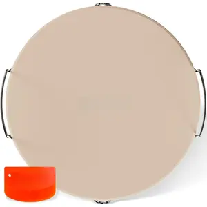 16-inch Pizza Stone for Oven and BBQ Grill with Handles, Round, 5/8" Thick -  Cordierite, 1800 ?F Resistant, Baking Stone Set with Stainless Steel Rack & Plastic Scraper Tool