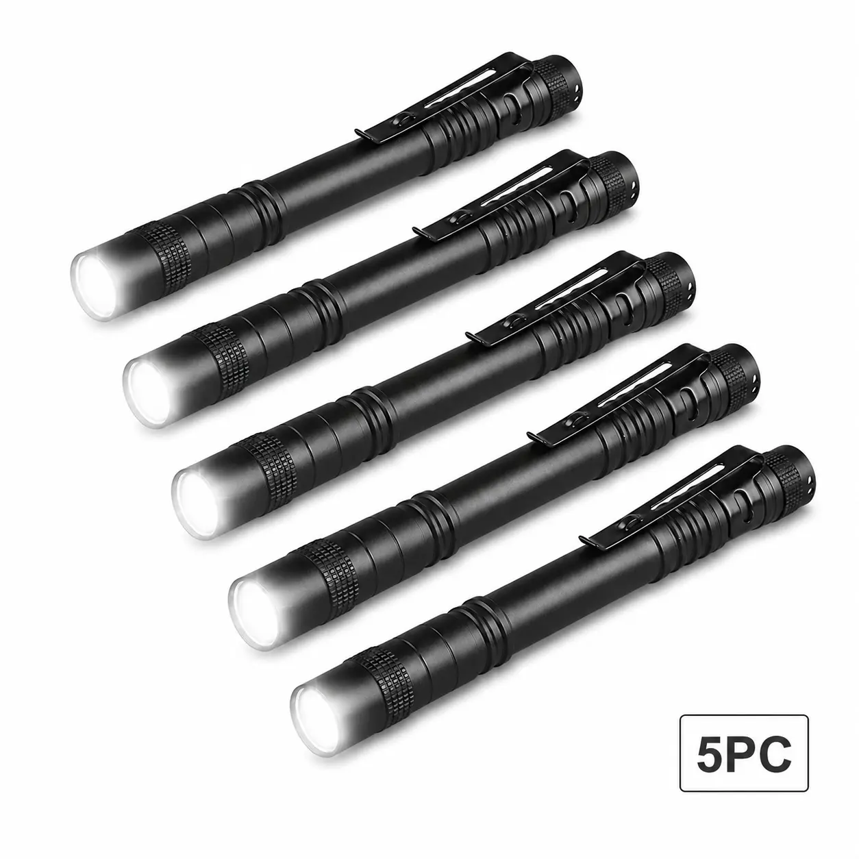5-Pack Clip-on Mini Pen Flashlights, Shockproof Aluminum Alloy Handheld Torches with Pocket Clip Design, Portable EDC Flashlights for Mechanical Inspection, Home Repair, Camping, Emergency Backup, Night Walking and Daily Outdoor Activities