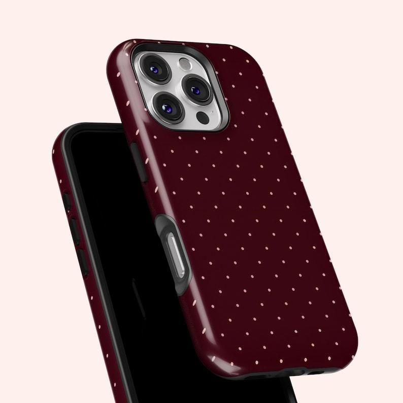 Burgundy Polka Dot Phone Case Cute Trendy Aesthetic Phone Cover for iPhone 17 16 15 14 13 12 11 Pro
