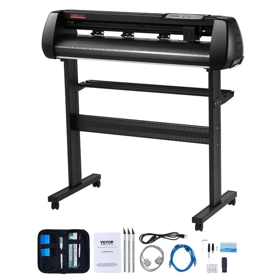 VEVOR Vinyl Cutter Machine, 34in Offline Bluetooth Cutting Plotter Machine, 400in/10m Steel Roller Shaft Adjustable Speed Force, SignMaster Software Tool DIY Craft Kit for Sign Making Windows Mobile