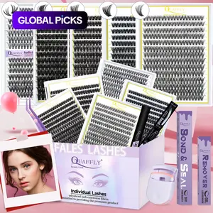 Mixed-Length False Eyelashes Eyelash Extensions Kit with Bond & Seal, Remover, Tweezers & Eyelash Curler, 1 Box Natural-Look, Self-Grafting Eyelash Clusters #TOP PICKS