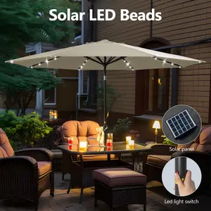 RoyalCraft 11FT/13FT Large Outdoor Patio Umbrella with Solar Lights, Patio Table Umbrella with Push Button Tilt/Crank for Backyard, Pool, Deck, Market