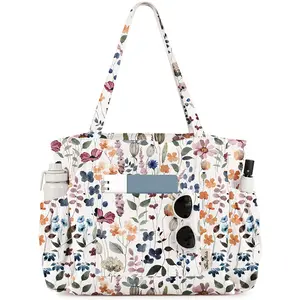 Miss Adola Women's Large Corduroy Tote Purse - Cute, Reusable Canvas Shoulder Bag with Zipper, Multi-Pocket for School