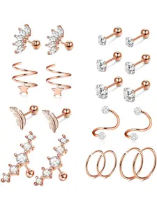 10Pairs 16G Forward Helix Cartilage Tragus Stud Earring Daith Hoop Lip Nose Septum Rings Hinged Clicker Segment Labret Studs Stainless Steel Monroe Piercing for Women Men Nose Piercing Jewelry