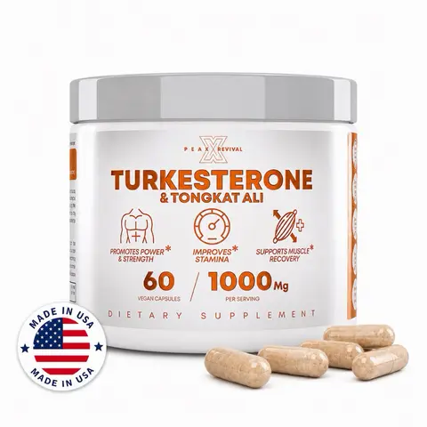 Peak Revival-X Natural Testosterone Booster for Men - Turkesterone 1000mg, Tongkat Ali, Colostrum - Strength, Stamina, Energy, Recovery Support, Lean Muscle Growth - Eurofins Tested Pre Workout Pills, 60 Capsules Fitness Supplement, Fitness Endurance Supp