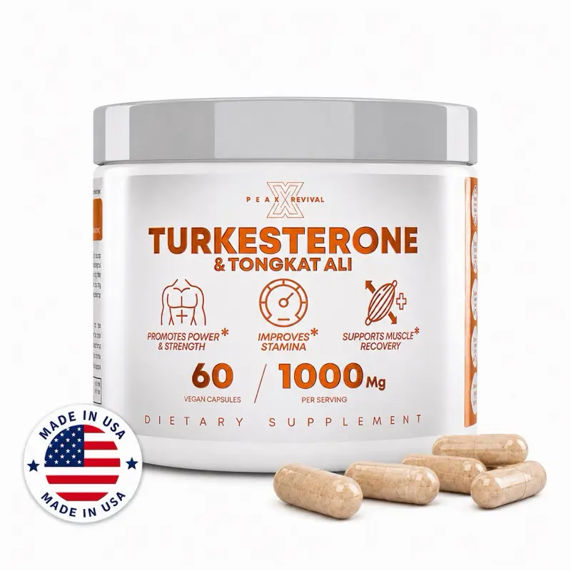 Peak Revival-X Natural Testosterone Booster for Men - Turkesterone 1000mg, Tongkat Ali, Colostrum - Strength, Stamina, Energy, Recovery Support, Lean Muscle Growth - Eurofins Tested Pre Workout Pills, 60 Capsules Fitness Supplement, Fitness Endurance Supp