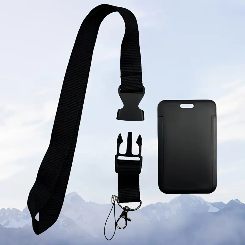 Black Neck Lanyard Badge Holder Set with Detachable Strap and Card Slot - Name Tag Lanyards, Durable Polyester, Easy Access Design for IDs & Cards, Badge Accessories