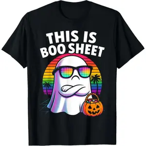 Retro This Is Boo Sheet Halloween Ghost Ades Graphic Print Tee Unisex T-Shirt for Men Women Kids M-5XL Premium Fabric Cartoon Print