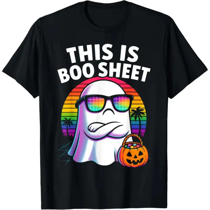 Retro This Is Boo Sheet Halloween Ghost Ades Graphic Print Tee Unisex T-Shirt for Men Women Kids M-5XL Premium Fabric Cartoon Print