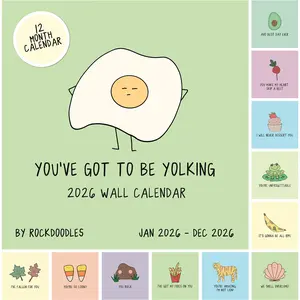 Rockdoodles 2026 Wall Calendar You've Got To Be Yolking Pun-Filled Fun Vibrant Design Spacious Layout Premium Paper High-Quality Material Perfect Gift For Pun Lovers