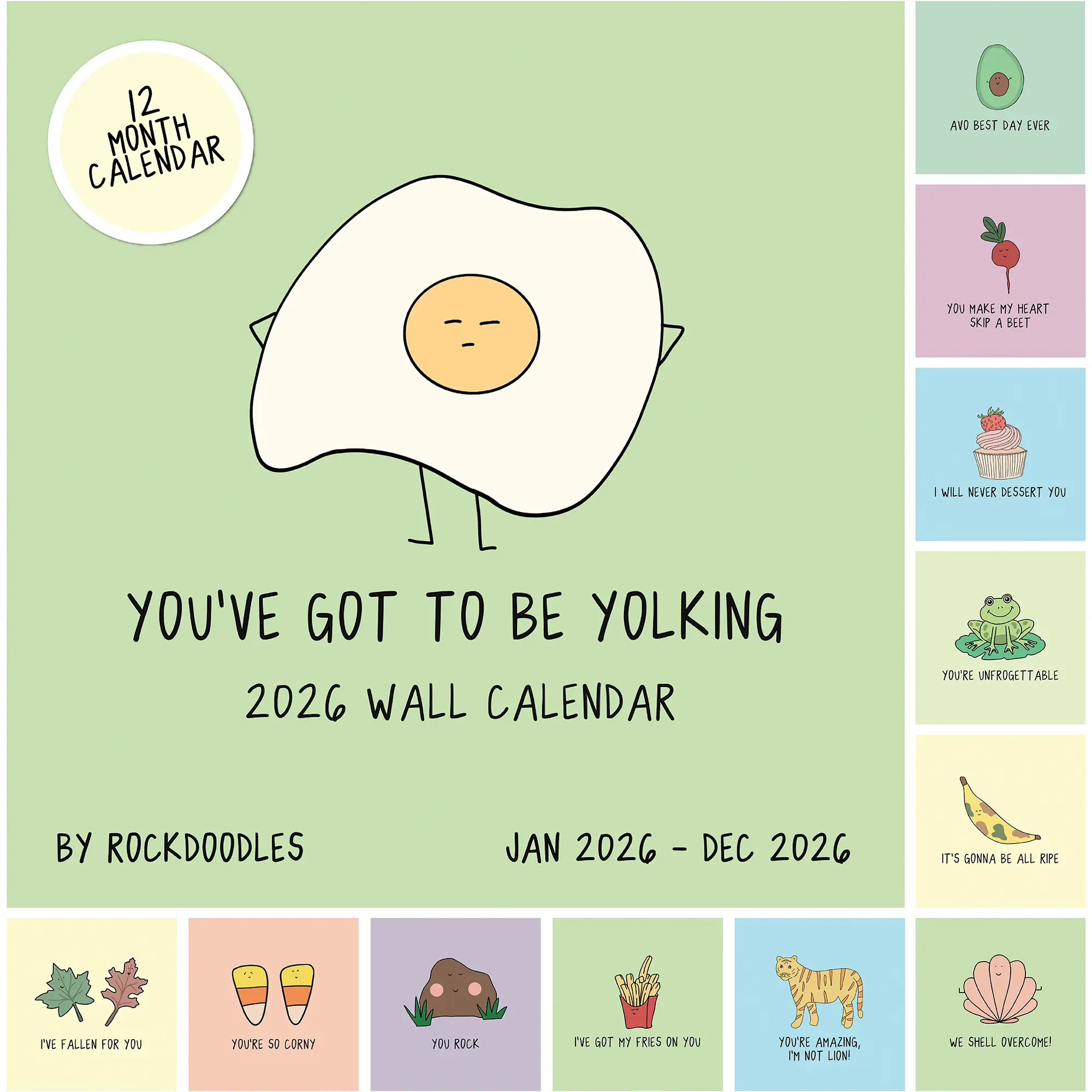 Rockdoodles 2026 Wall Calendar You've Got To Be Yolking Pun-Filled Fun Vibrant Design Spacious Layout Premium Paper High-Quality Material Perfect Gift