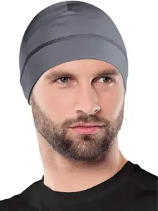 1 unisex solid color multifunctional headscarf cap with elastic headband pad, unisex design, helmet lining, bicycle cap, sweat resistant running cap