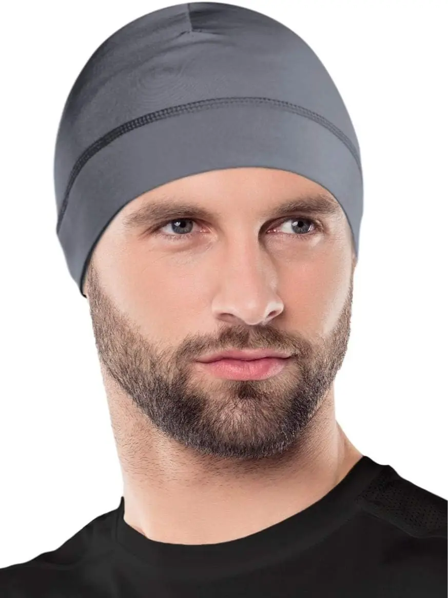 1 unisex solid color multifunctional headscarf cap with elastic headband pad, unisex design, helmet lining, bicycle cap, sweat resistant running cap