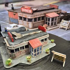 N Scale Route 66 Diner – Lighted & Weathered Ready-Built Miniature for Model Railroad, Diorama, or Display