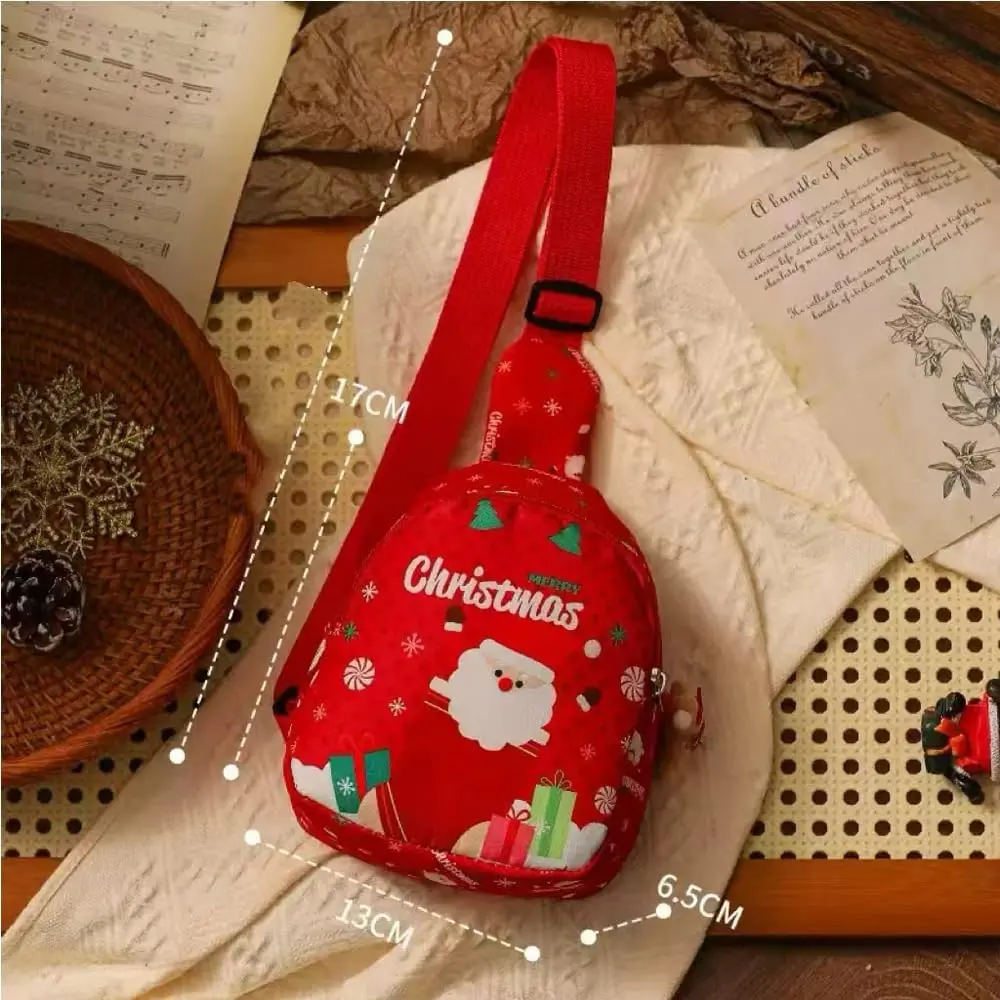 Christmas Backpack Purse, Red Festive Santa Design With Snowflakes And Presents