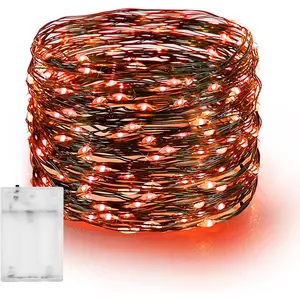 Halloween Fairy String Lights, 20 FT 60 LED Copper Wire Battery Operated Waterproof Lights, Halloween Decorations for Indoor Home Outdoor Garden Patio Yard Party Decor (Orange)
