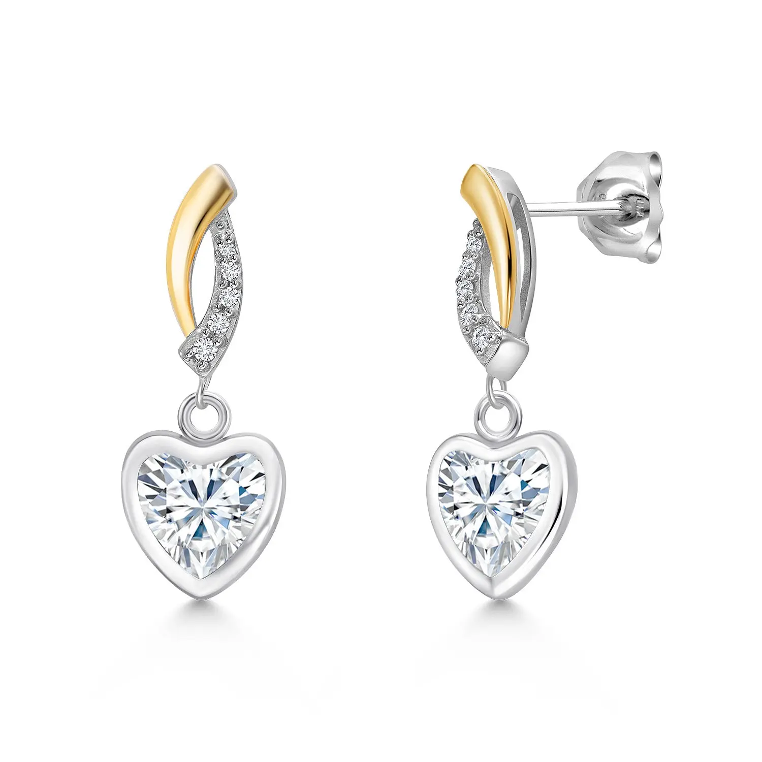 Gem Stone King 925 Silver and 10K Yellow Gold 6MM Heart Shape Gemstone Birthstone and Lab Grown Diamond Earrings Set
