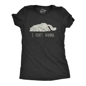 Womens I Don't Wanna T Shirt Funny Lazy Sleepy Cat Novelty Graphic Tee for Ladies Funny Womens T Shirts Cute Vintage Fashion Casual Ladies T-Shirt Gift Funny Cat Top Women's Novelty Tees Black