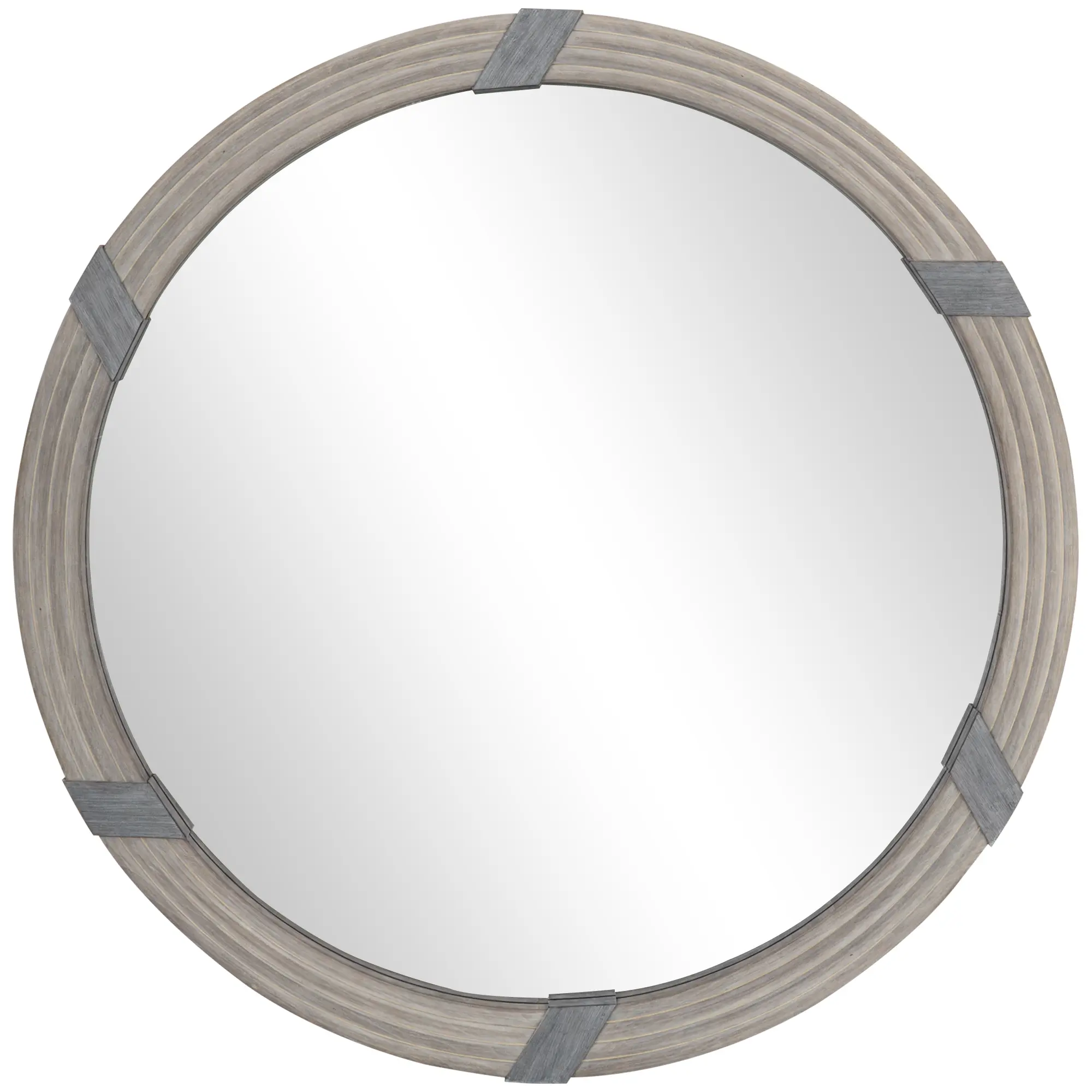 30.75" Farmhouse Round Wall Mirror – Natural Wood. Arched Design + Clear Silver Mirror + MDF Frame. 2 Built-in Hooks. Wall Mount or Hang