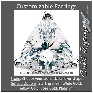 Cubic Zirconia Earrings- Customizable 3 Prong Trillion CZ Stud Earring Set