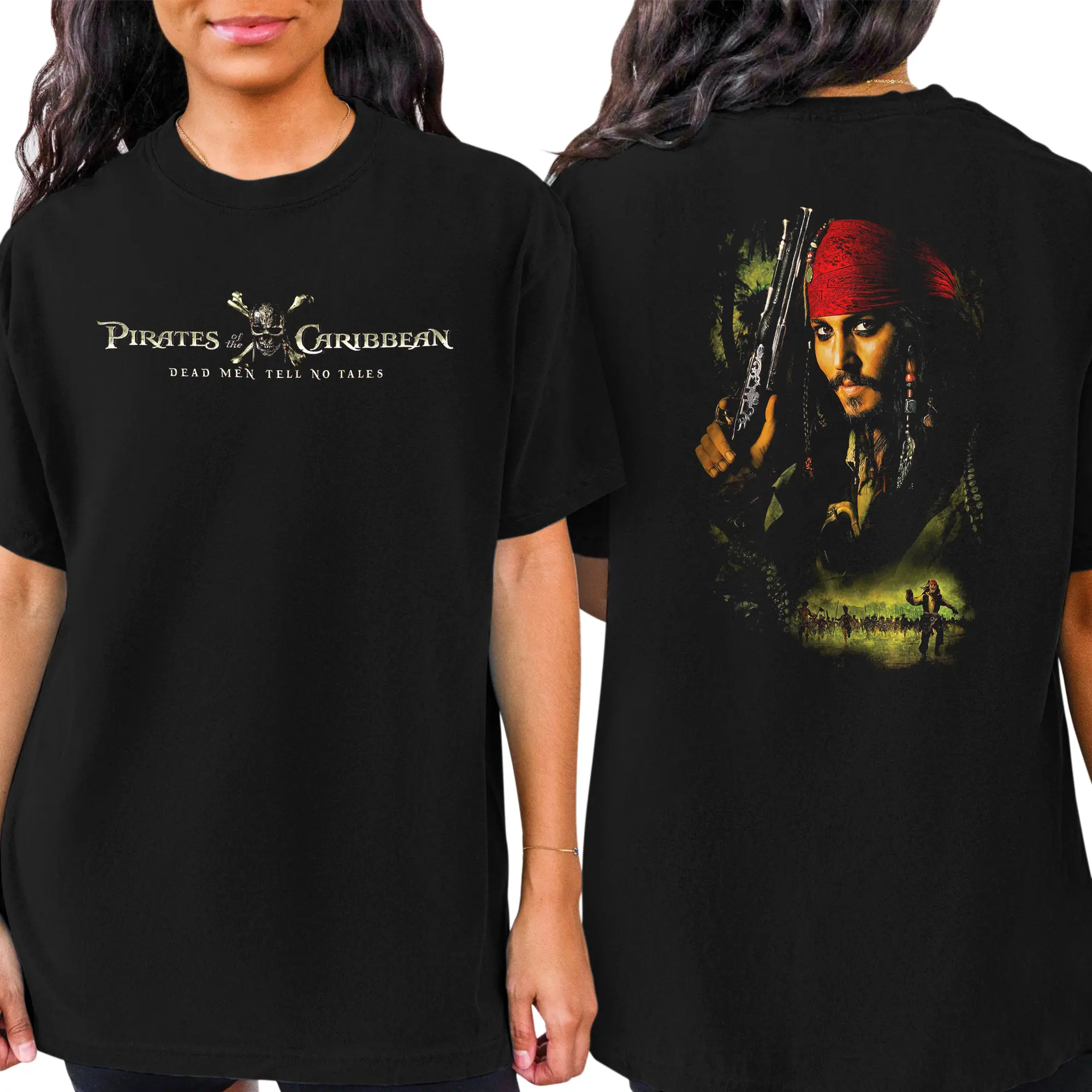 Men's Vintage Graphic Print Tops, Jack Sparrow Relaxed Fit Cotton T-shirt, Unisex Round Neck Street Tee for Gifting