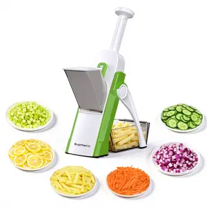 【SupMaKin】Safe Mandoline Slicer, Multi Vegetable Chopper, Potato Slicer for Kitchen, 4 Modes 100+ Presets Adjustable Thickness, French Fry Cutter (5 in 1 Green)