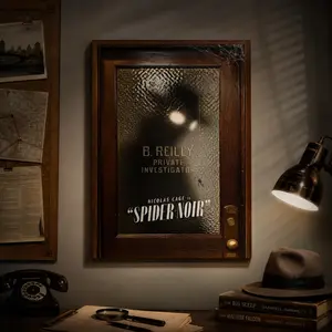 Dark Noir Cool Mysterious Hero Office Window Art Poster Canvas Print - Comic Character Wall Decor for Teen Room, Man Cave Home Decor