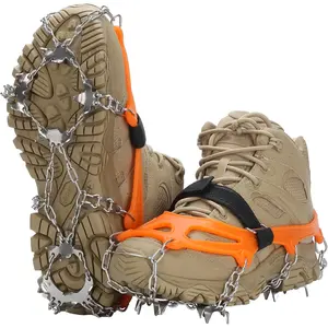 19 Spikes Crampons with Stainless Steel Chain Ice Snow Grips Traction Cleats System Safe Protection for Walking Jogging Climbing Hiking on Snow and Ice Boot Chains for Women Men