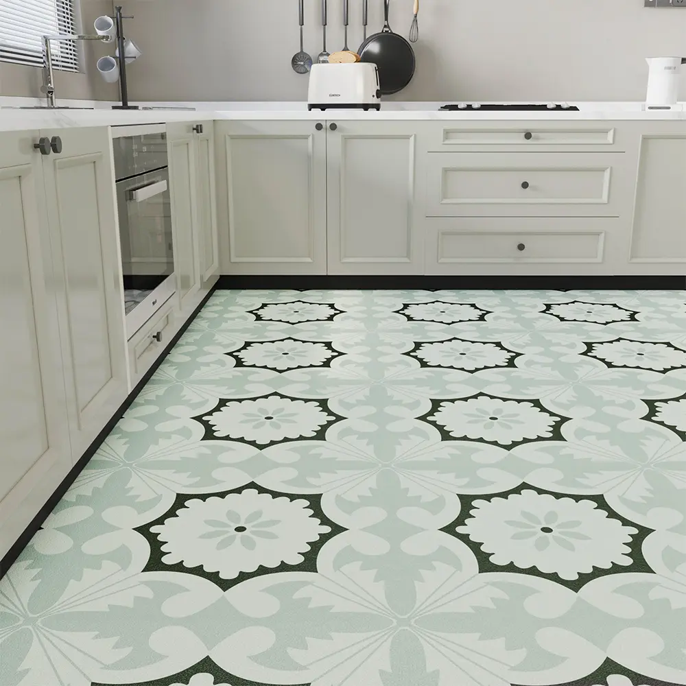 Jeedeson Vinyl Peel and Stick Bathroom Floor Roll (120"x24"), Floral Pattern Healthy Waterproof Moisture-Proof Scratch-Proof Self-Adhesive Easy-to-Install Removable for Home Improvement, Kitchens, Peel And Stick Bathroom Floor Tiles, Moisture Proof Floor