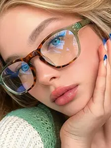 Unisex Square Colorblock Fashion Glasses, Retro Simple Style Tortoiseshell Leopard Print, Suitable for Computer, Gaming, TV, Smartphone