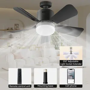 Socket Socket Fan Light with APP/Remote Portable Small Ceiling Fans with Lights for Bedroom Kitchen Living Room Ceiling Fan with Light 6500K 2000 Lumens Reversible Dual-Direction Fan