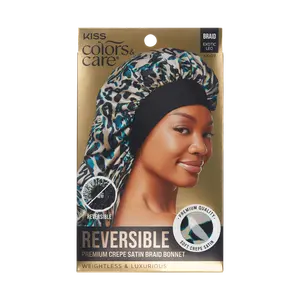 Kiss Colors & Care Crepe Satin Reversible Braid Bonnet - Exotic Leopard | Silk Bonnet, Sleep Bonnet, 24in Long, Hair Accessories
