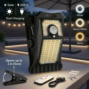 Solar Security Lights with Outdoor Motion Sensor – Ultra-Bright 118-LED Clip-On Light; IP65 Waterproof Wireless Security Light for Fences, Garages, and Yards