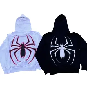 Y2K Spider Graphic Zip Hoodie coat | Y2K Streetwear jacket | Gothic Letter Print | Oversized Fit | 2 Color Options | Trendy Street Style Sweatshirt | Men's Hooded Sweatshirt | Casual Fitted, Fall & Winter, Graphic Hoodie Fashion Menswear Pullover