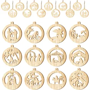 36 Pcs Nativity Scene Ornaments, Christmas Wooden Hanging Ornament The Birth of Jesus Nativity Christmas Ornament Christian Religious Christmas Decoration for Xmas Tree Indoor Outdoor