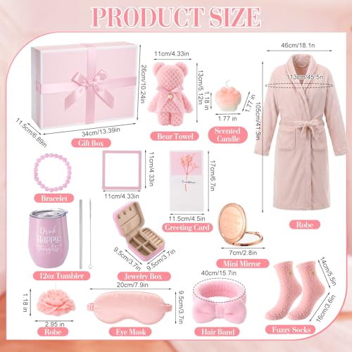 Mother's Day Gifts 11 Pcs Spa Gift Basket Self Care Set with Hooded Bathrobe Relaxing Bath Gift Set Pampering Spa Gifts for Mom Wife Grandma, Birthday Get Well Soon Thinking of You Stress Relief Care Package