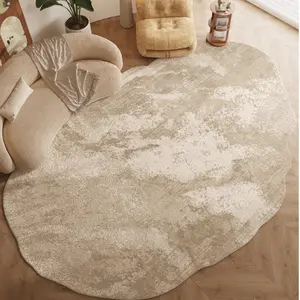 1pc Wabi-sabi Style Cream Bedroom Decorative Rug Modern Minimalist Living Room Plush Carpet Fluffy Area Rug Fluffy Soft Irregular Shape Carpet Home Washable Non-slip Floor Mat