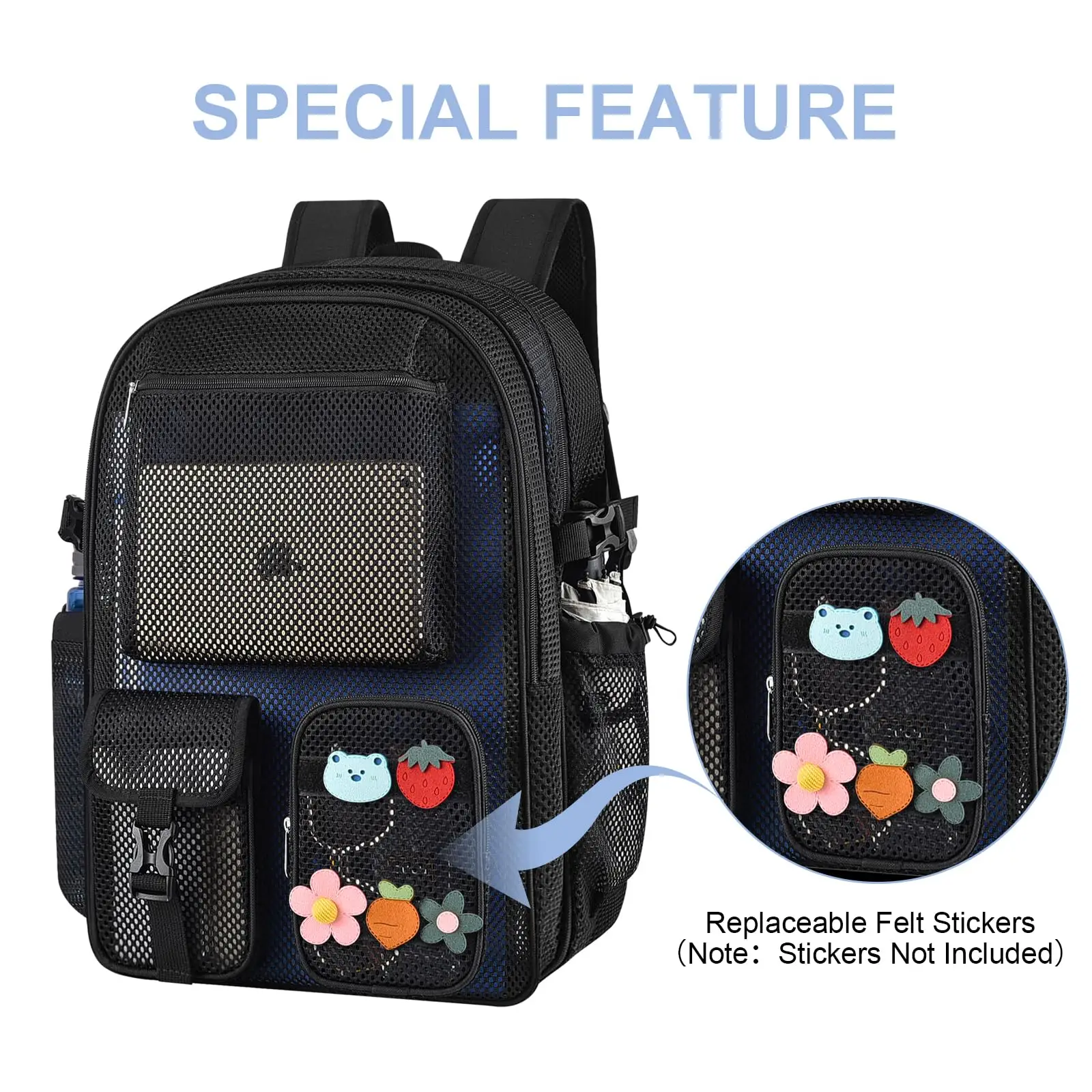 Slumou Mesh Backpack for School Heavy Duty See Through Net Bookbag Men Women Semi-Transparent Net Back Pack for Beach Swimming Sports Work Travel Bag