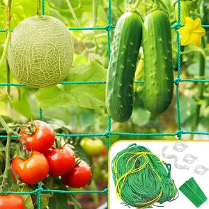 Trellis Netting 32.8x6.6 Ft Climbing Garden Netting with 20 Count Clips for Cucumber, Tomato, 27 Strands & 4x4 in Mesh Grow Net for Vine, Fruit, Vegetable, Bean