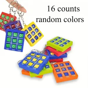 Set of 16 Tic Tac Toe Keychains, Perfect Classroom Rewards, Birthday Party Gifts, Cute Plastic Keychains with Rings, Travel and Camping Accessories