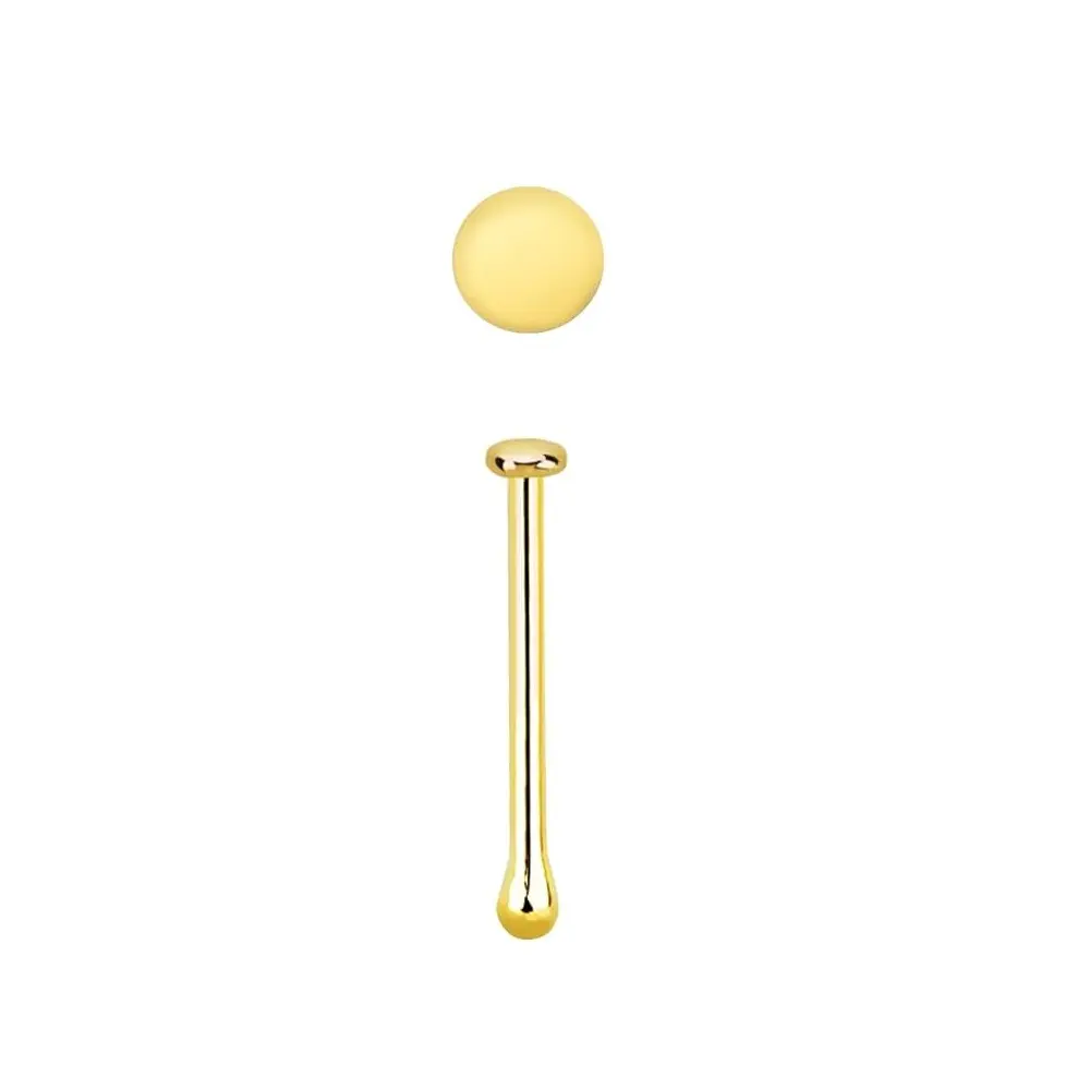 14k Yellow Gold 1 mm Round Flat Nose Bone Piercing Stud