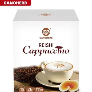 GANOHERB Mushroom Cappuccino Coffee, portable and easy to brew, rich flavor, contains adaptogens to boost energy, focus, and immunity, pure formula, gluten-free, 15 packets, 11 ounces per packet.