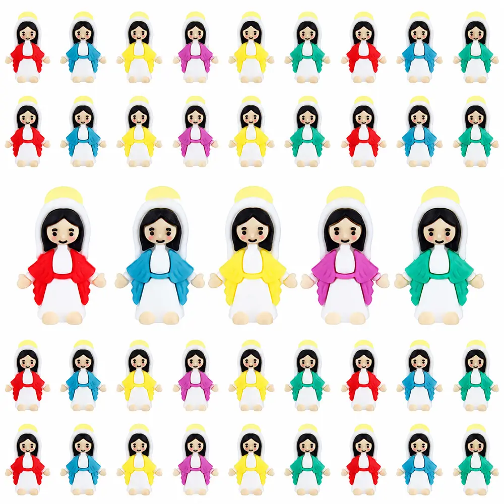 Bulk Colorful Rubber Miniature Virgin Mary Mother Figurines Set - Catholic Religious Home Decor Collectibles with Clothes, 5 Assorted Colors Uniform Standing Dolls, Gift for Sunday School (30-200 Pieces)