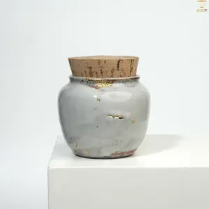 Wood Fire Shino Ware Dunhuang Tea Jar Crackle Glaze Ceramic Jar | Handmade Mini Storage Vessel with Wooden Lid | Rustic Wabi-Sabi Sealing Canister for Tea, Spices, or Incense