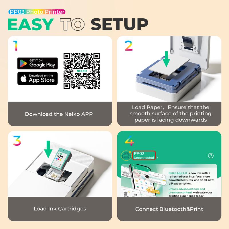 Nelko Pocket PP03 Instant Smartphone Inkjet Photo Printer With 20 Non-Sticky Photo Papers, Portable Mini Color Wireless Mobile Printer, Bluetooth Compatible with iOS & Android Devices, Ideal Valentine's Day Gift Nelko Pocket PP03 Instant Smartphone Inkjet Photo Printer With 20 Non-Sticky Photo Papers, Portable Mini Color Wireless Mobile Printer, Bluetooth Compatible with iOS & Android Devices, Ideal Valentine's Day Gift