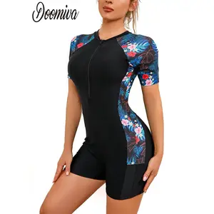 Swimsuit One Piece Rash Guard Women's Short Sleeve Body Wetsuit Jumpsuit Swimming Swim Zipper Front Swimsuit for Surfing Diving