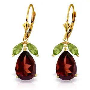 13 Carat 14k Solid Gold Leverback Earrings Peridot Garnet